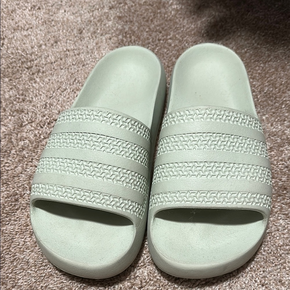Adidas Light Green Slide Sandals-size 8